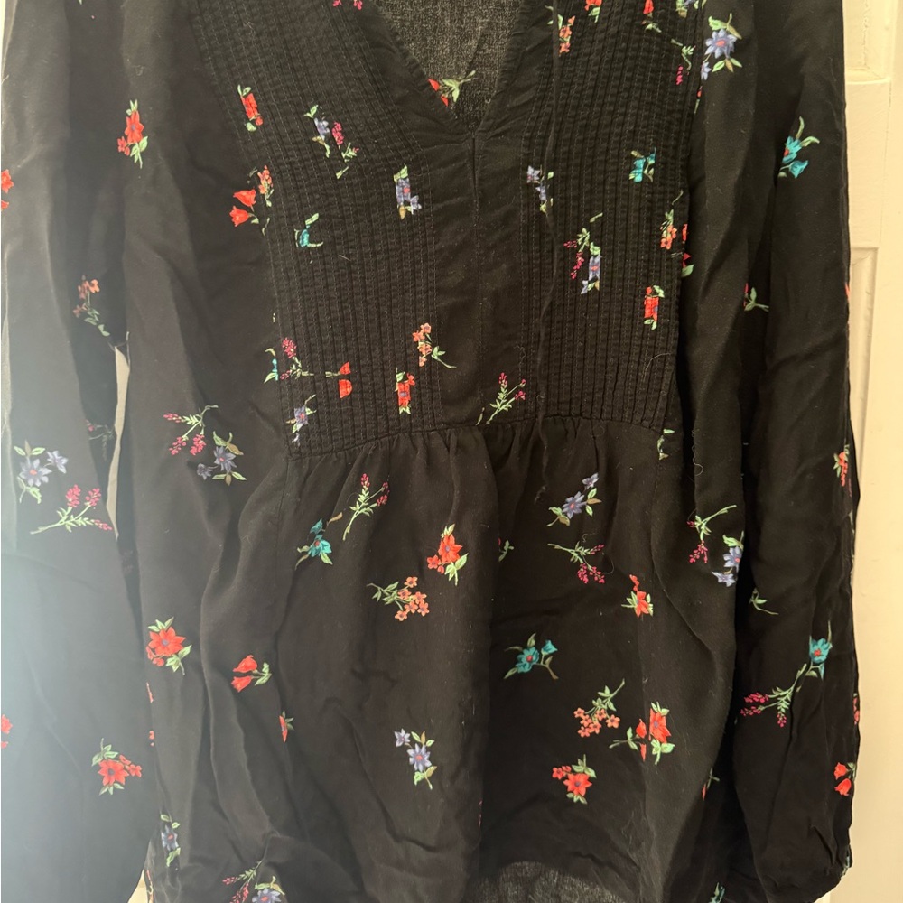 Floral Embroidered Black Top